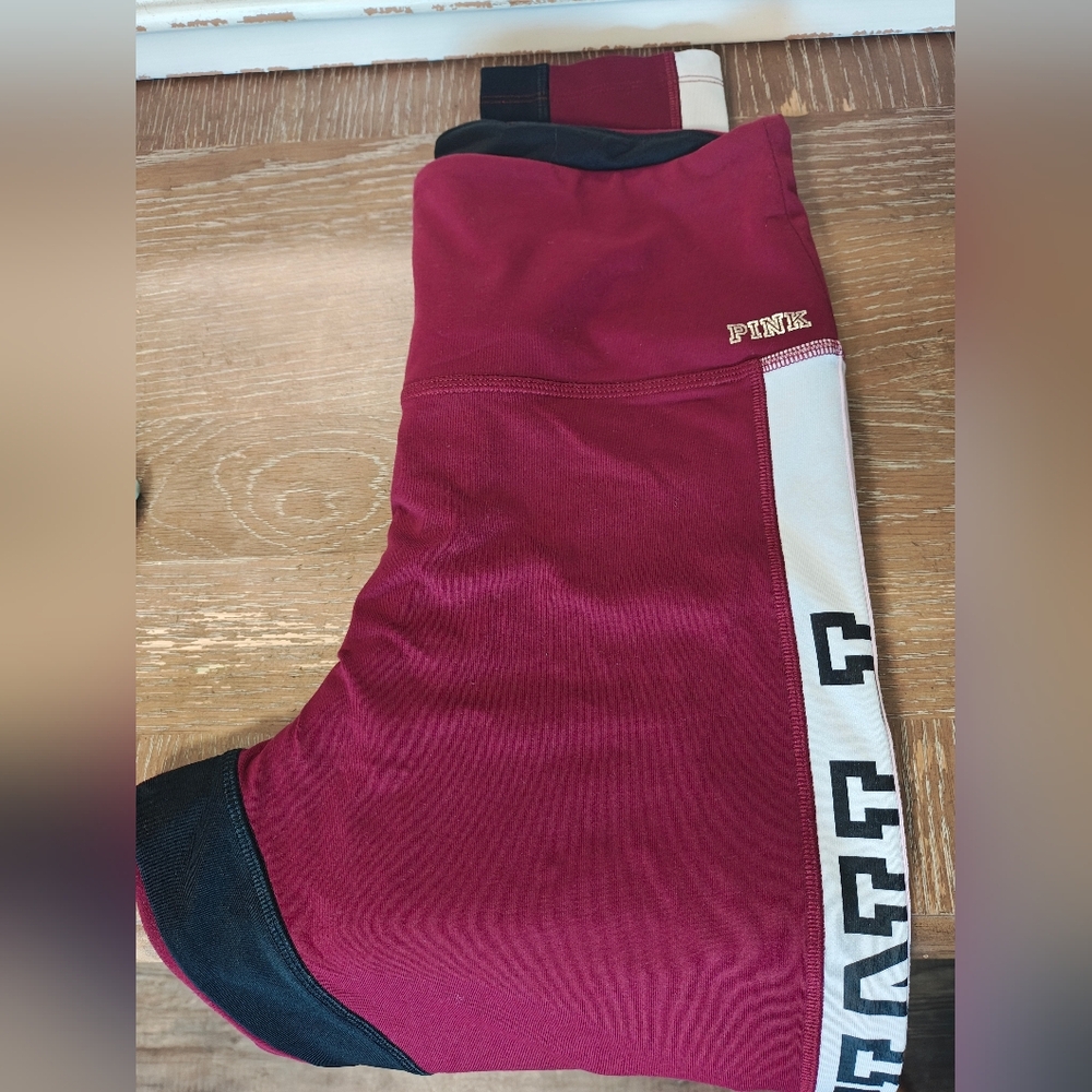 PINK Victoria's Secret Burgundy and Black Leggings L